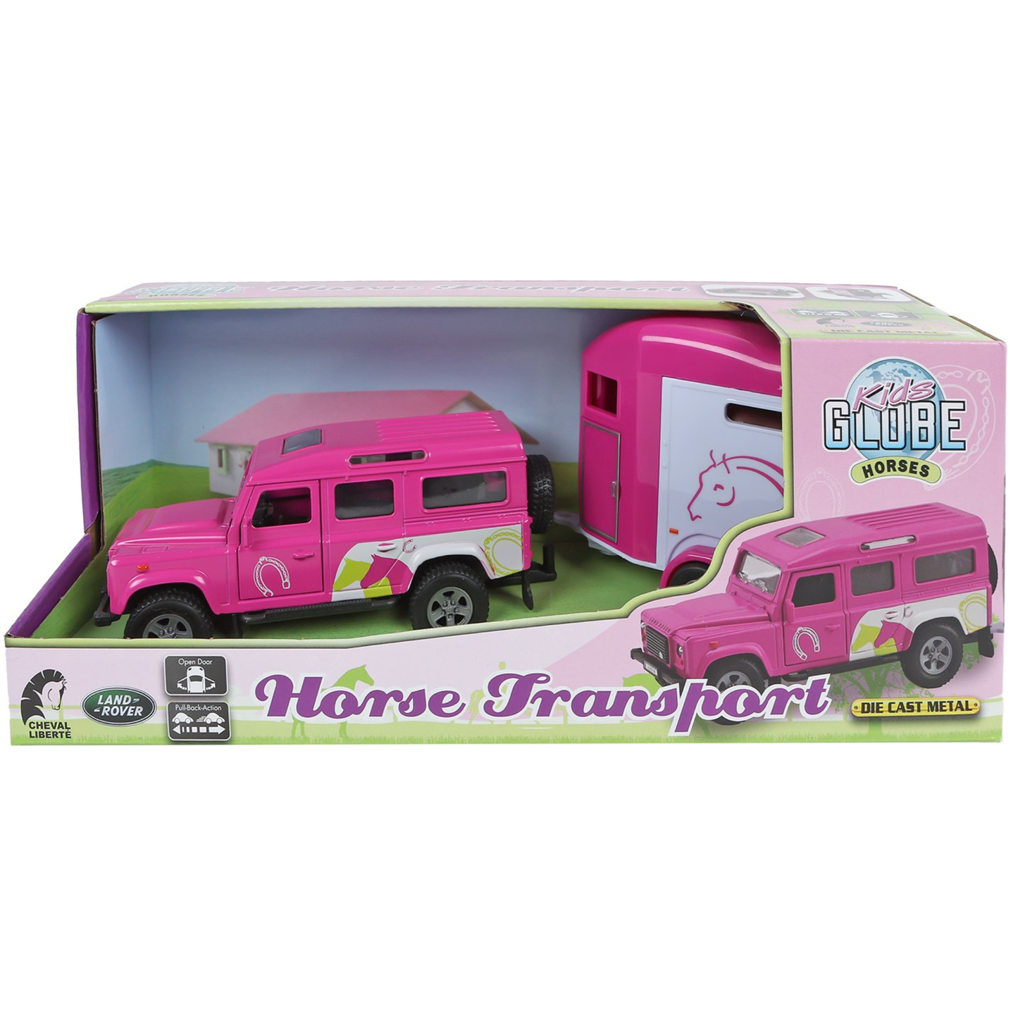 Kids Globe Toy Land Rover with Pink Horse Trailer