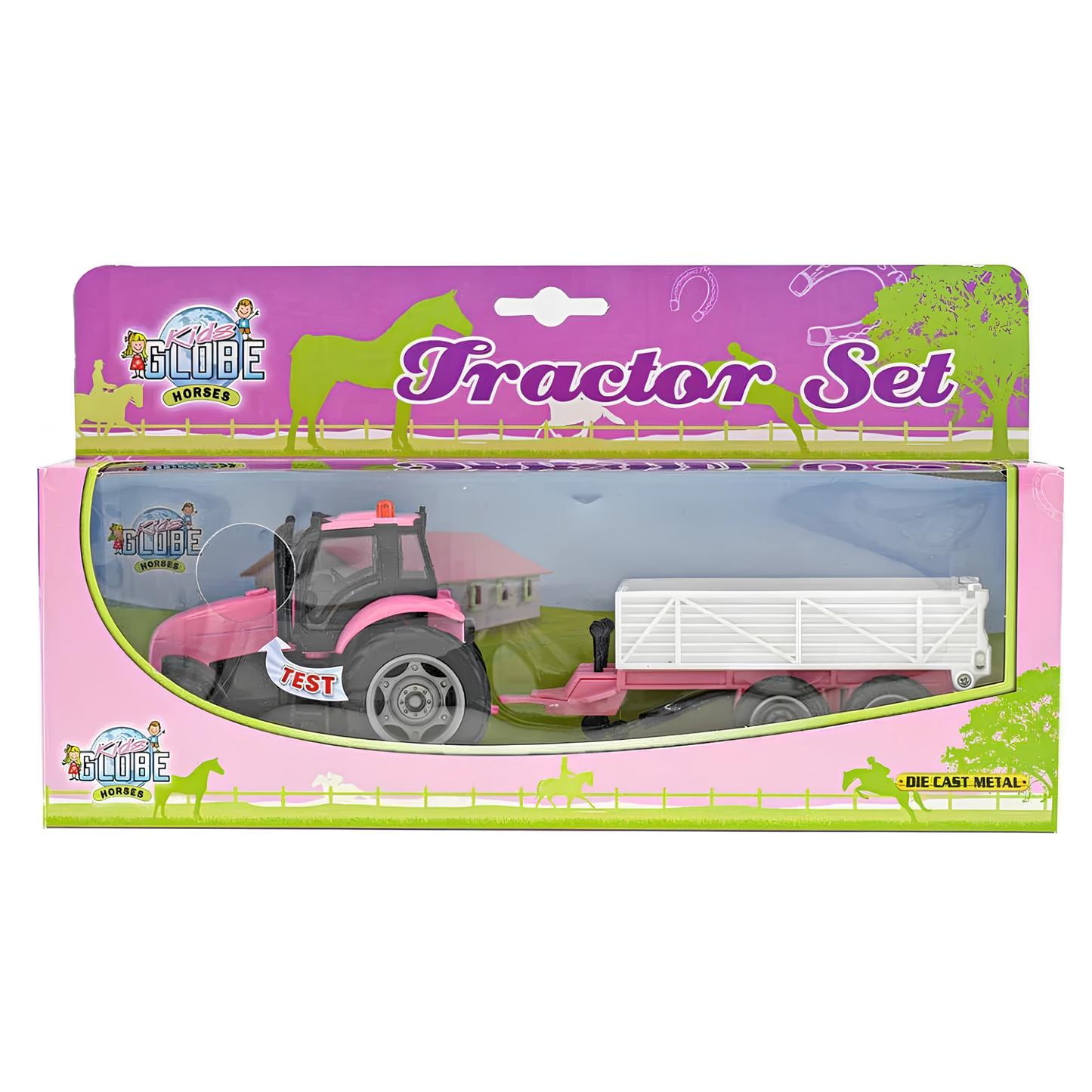 Kids Globe 1:24 Pink Tractor with Trailer