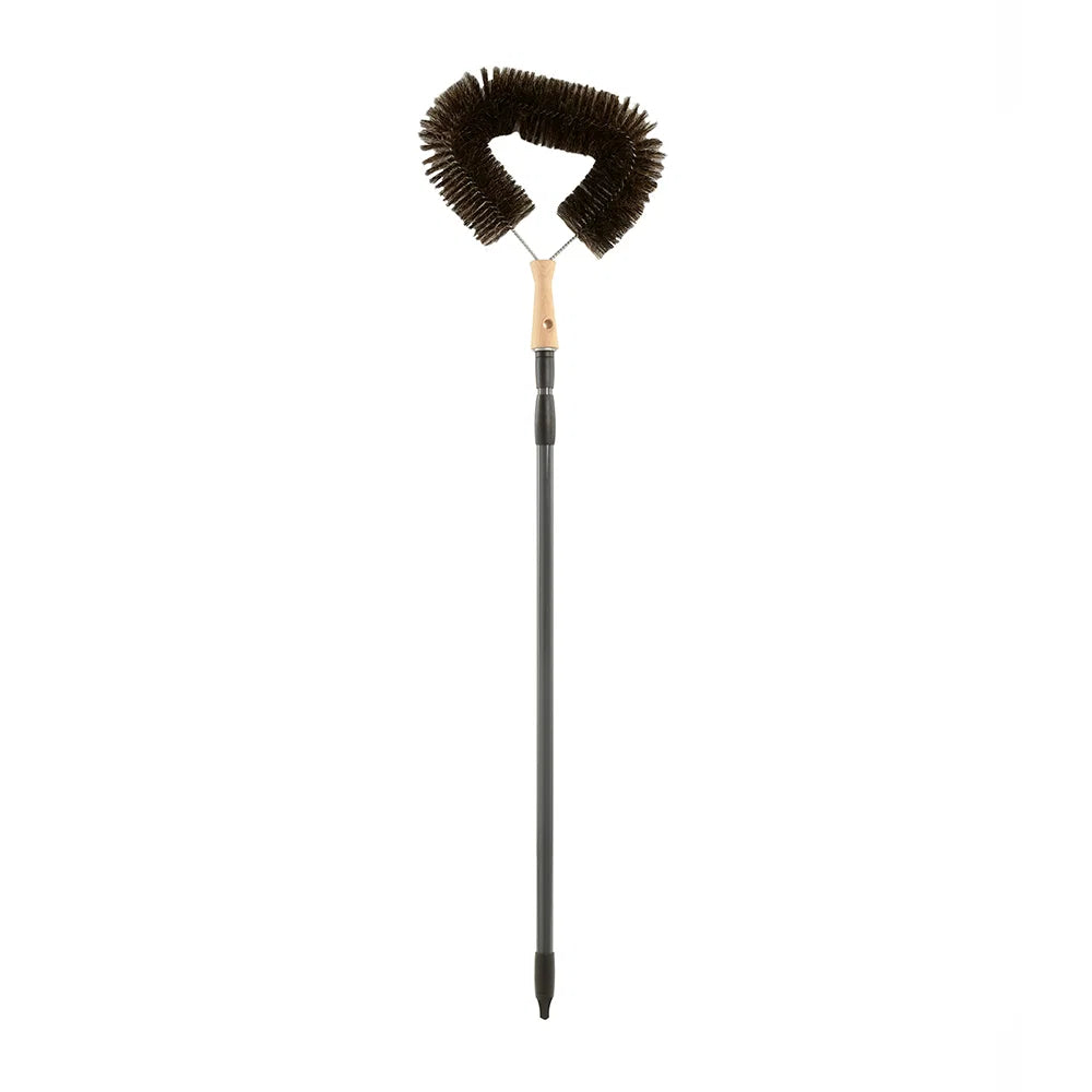 Valet extendable cobweb duster with natural horsehair head on a long telescopic pole.