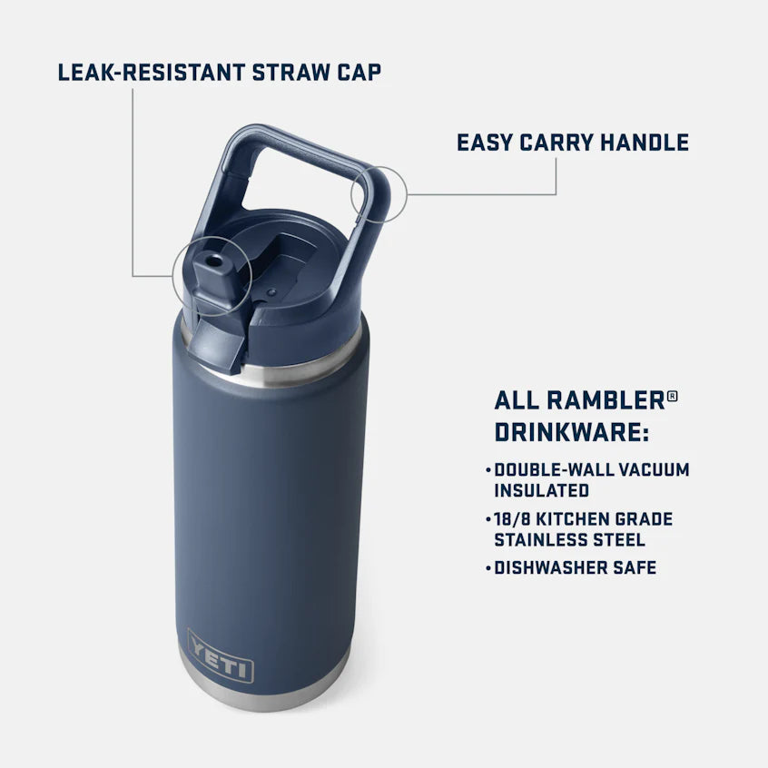 YETI Rambler 26 oz (769 ml) Bottle with Colour-Matched Straw Cap - Navy