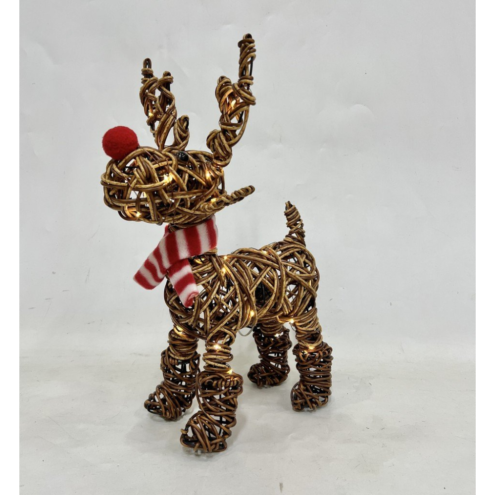 Noma 38cm brown wicker Rudolph in boots Christmas light ornament with 40 warm white LEDs