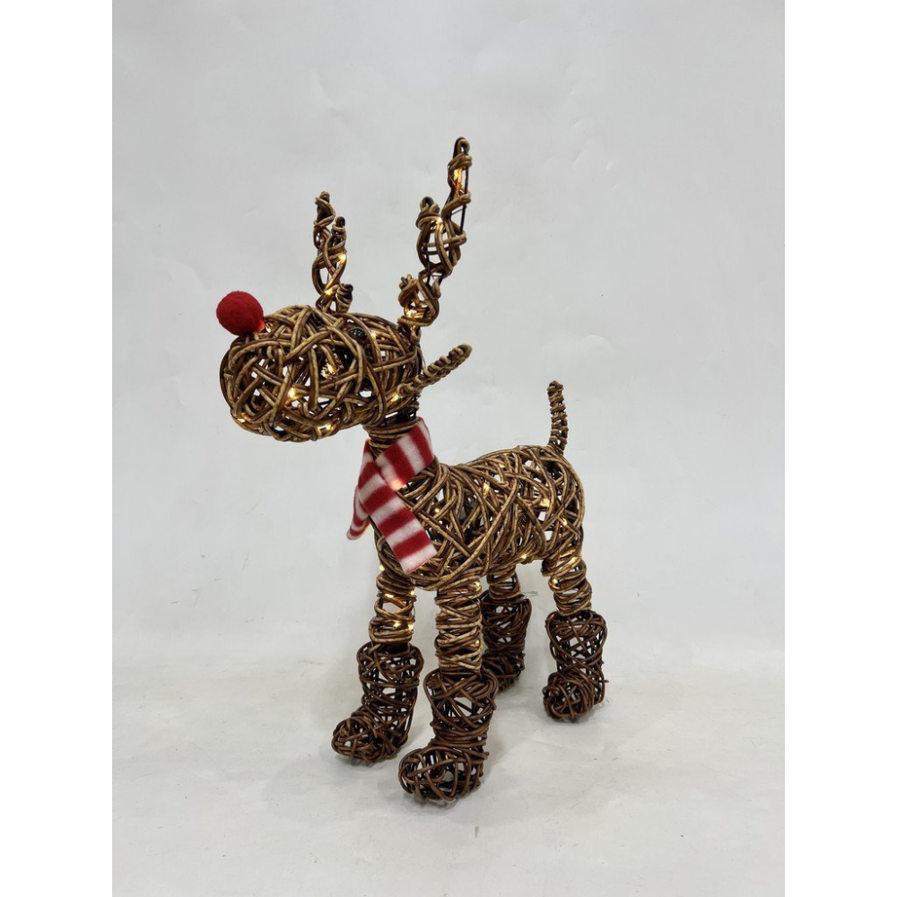 Noma 70cm brown wicker Rudolph in red boots Christmas light ornament with 80 warm white LEDs
