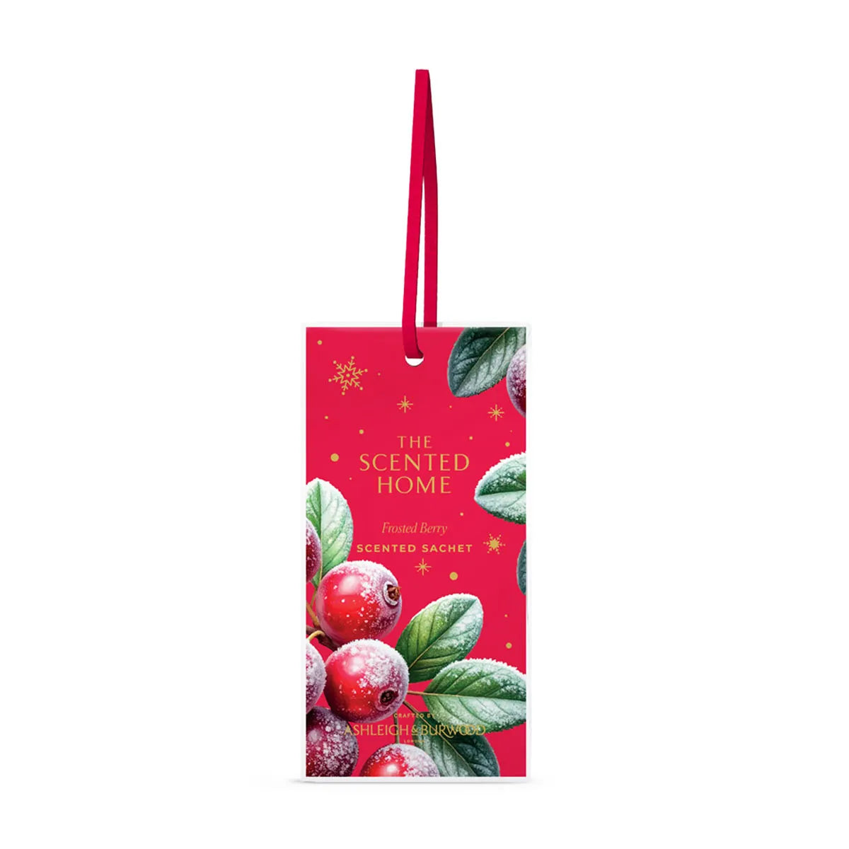 Ashleigh & Burwood Frosted Berry slim scent sachet hanging in a drawer surrounded by berries