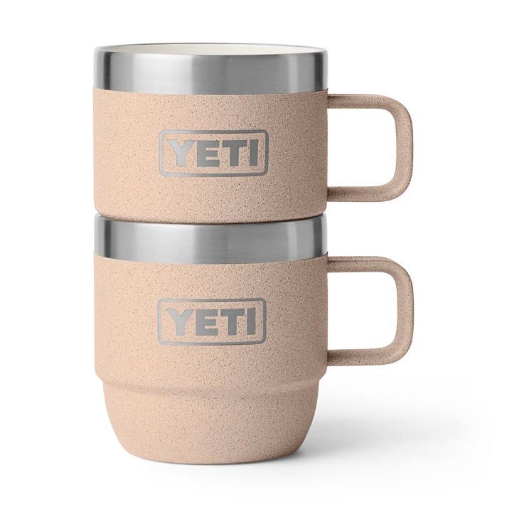 Pair of YETI Rambler 6 oz Stackable Mugs in Tahini colour with handles