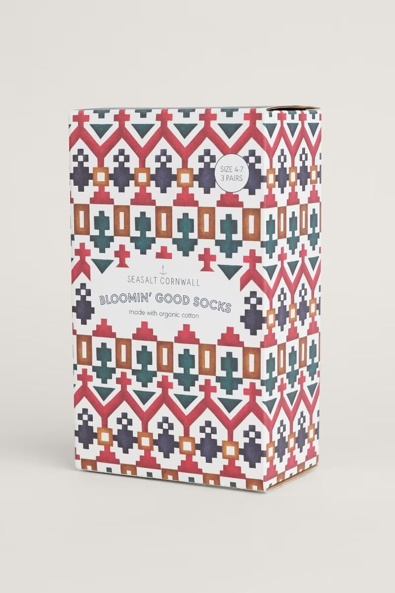 Seasalt Gift Box of 3 Fair Isle Women's Bloomin Good Socks