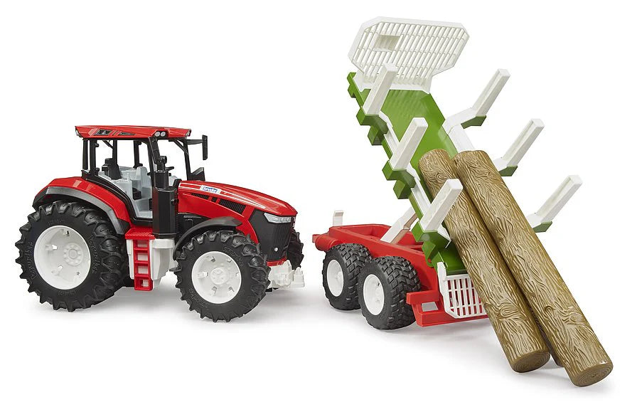 Bruder Roadmax Tractor with Forestry Trailer & 3 Trunks
