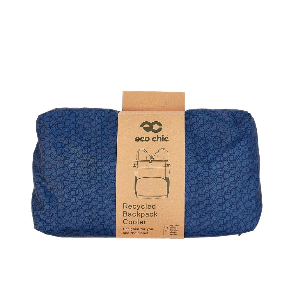 Eco Chic Lightweight Foldable Backpack Cooler Disrupted Cubes Navy