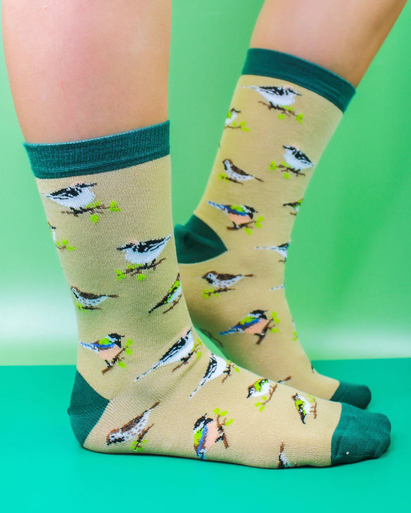 Eco Chic Eco-Friendly Beige Wild Birds Bamboo Socks