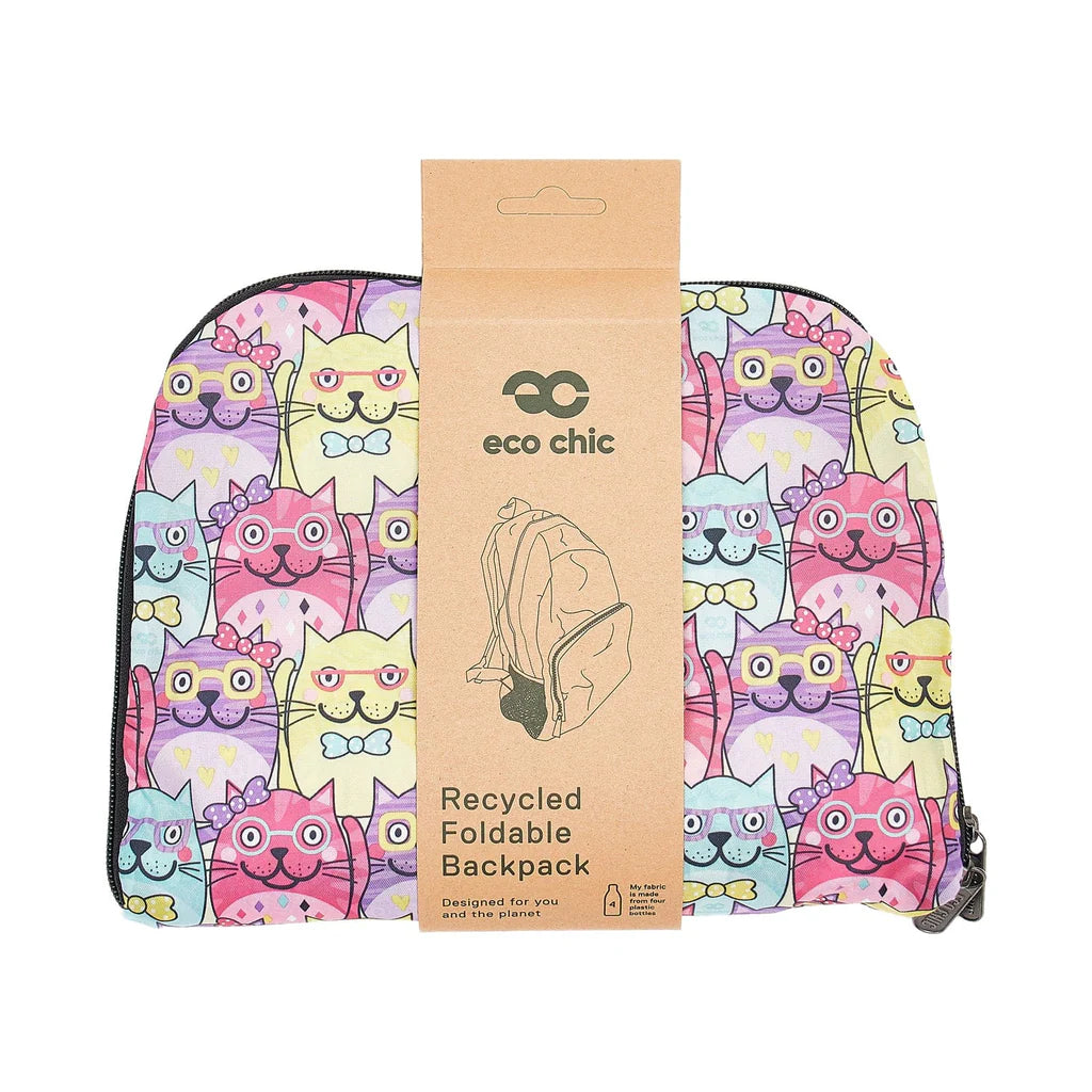 Eco Chic Lightweight Foldable Mini Backpack Glasses Cat
