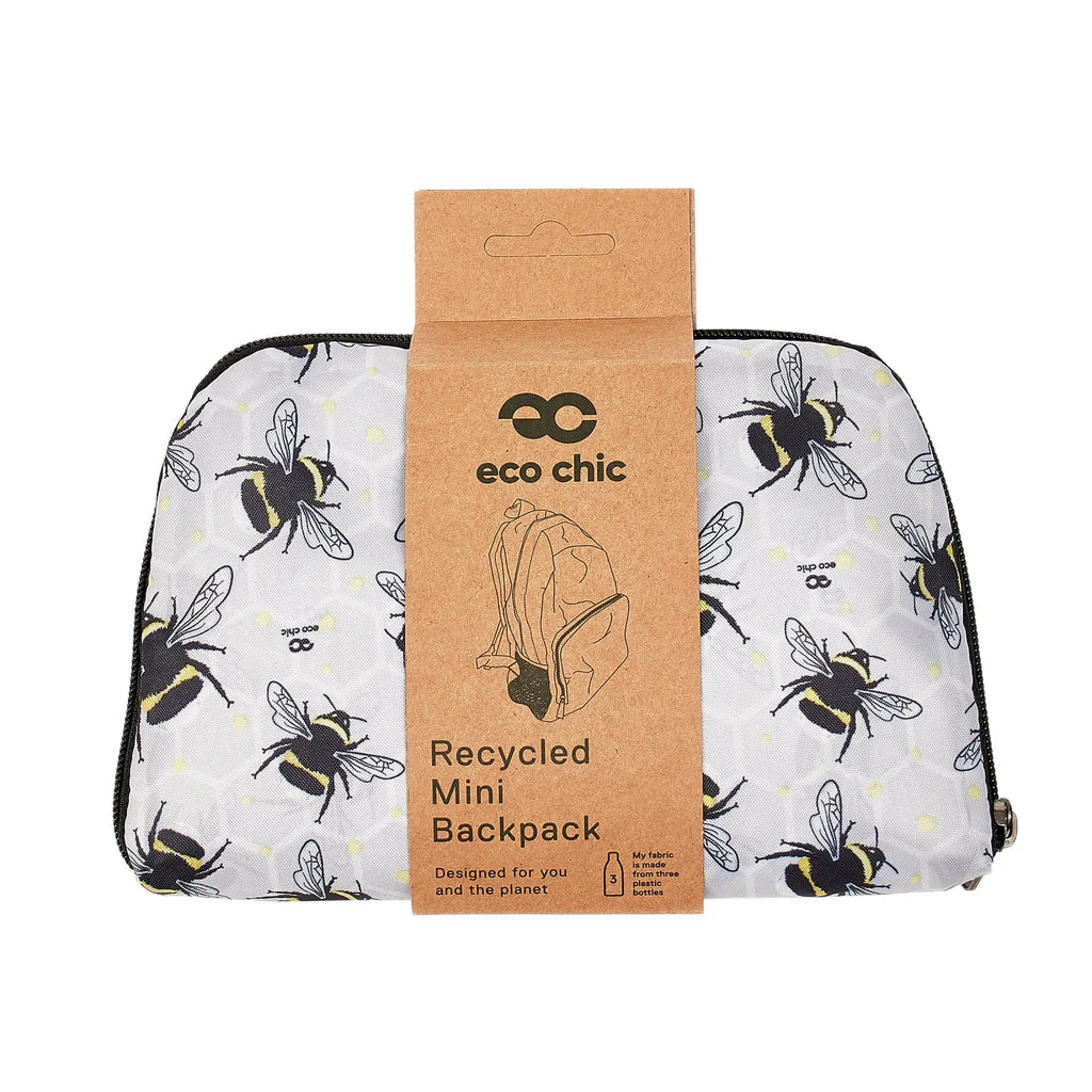 Eco Chic Lightweight Foldable Mini Backpack Grey Bumble Bee
