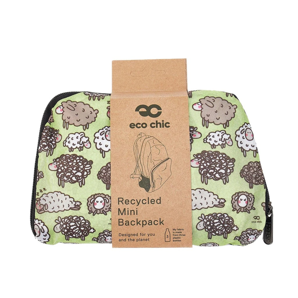 Eco Chic Lightweight Foldable Mini Backpack Cute Sheep Green