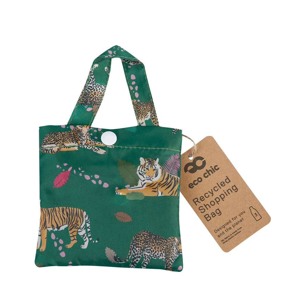 Eco Chic Lightweight Foldable Reusable Green Big Cat Shopping Bag