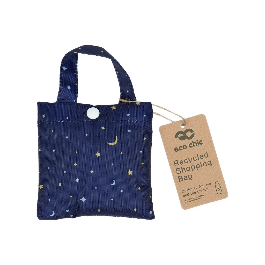 Eco Chic Lightweight Foldable Reusable Navy Stars & Moons Shopping Bag