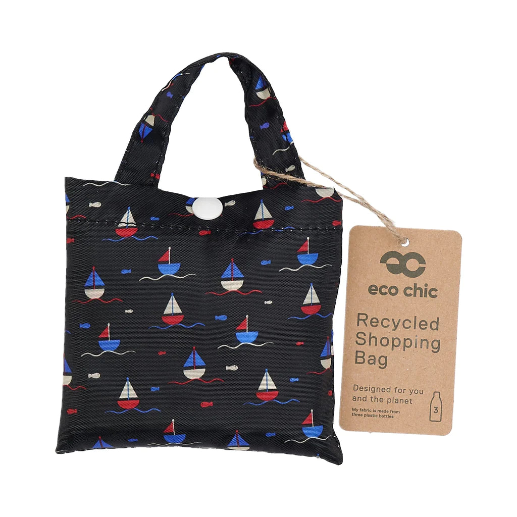 Eco Chic Lightweight Foldable Reusable Shopping Bag Navy Yachts