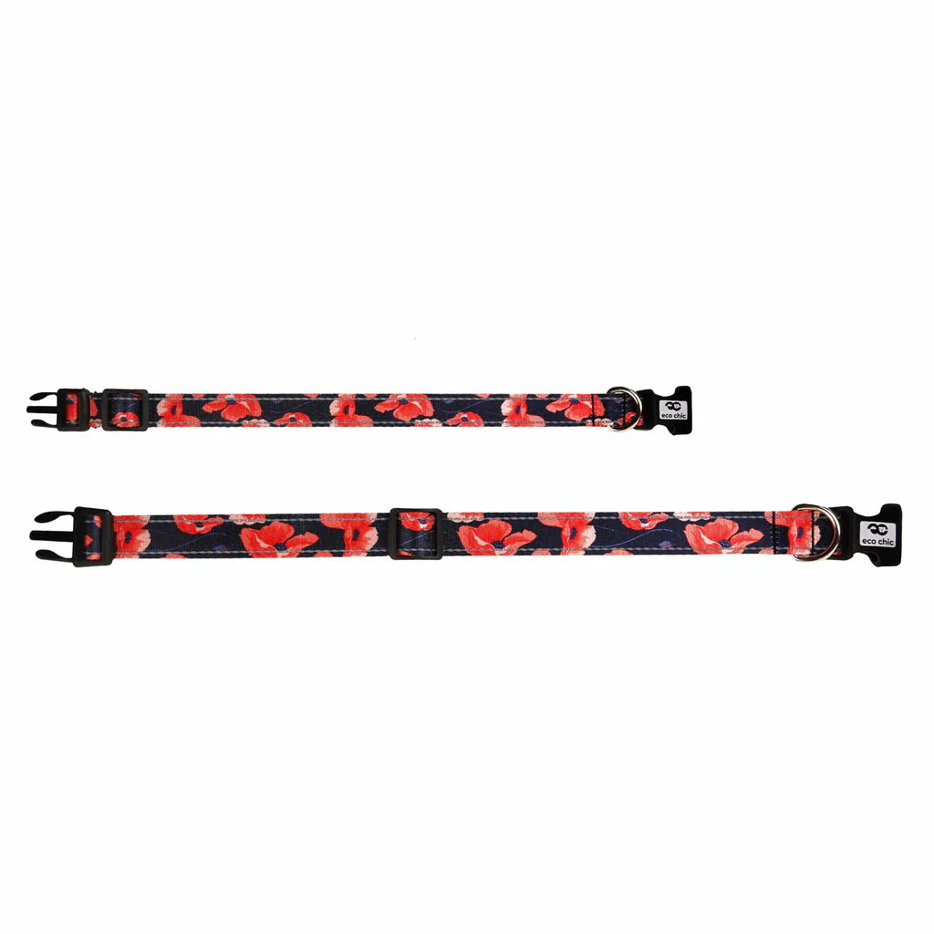 Eco Chic Navy Poppies Dog Collar