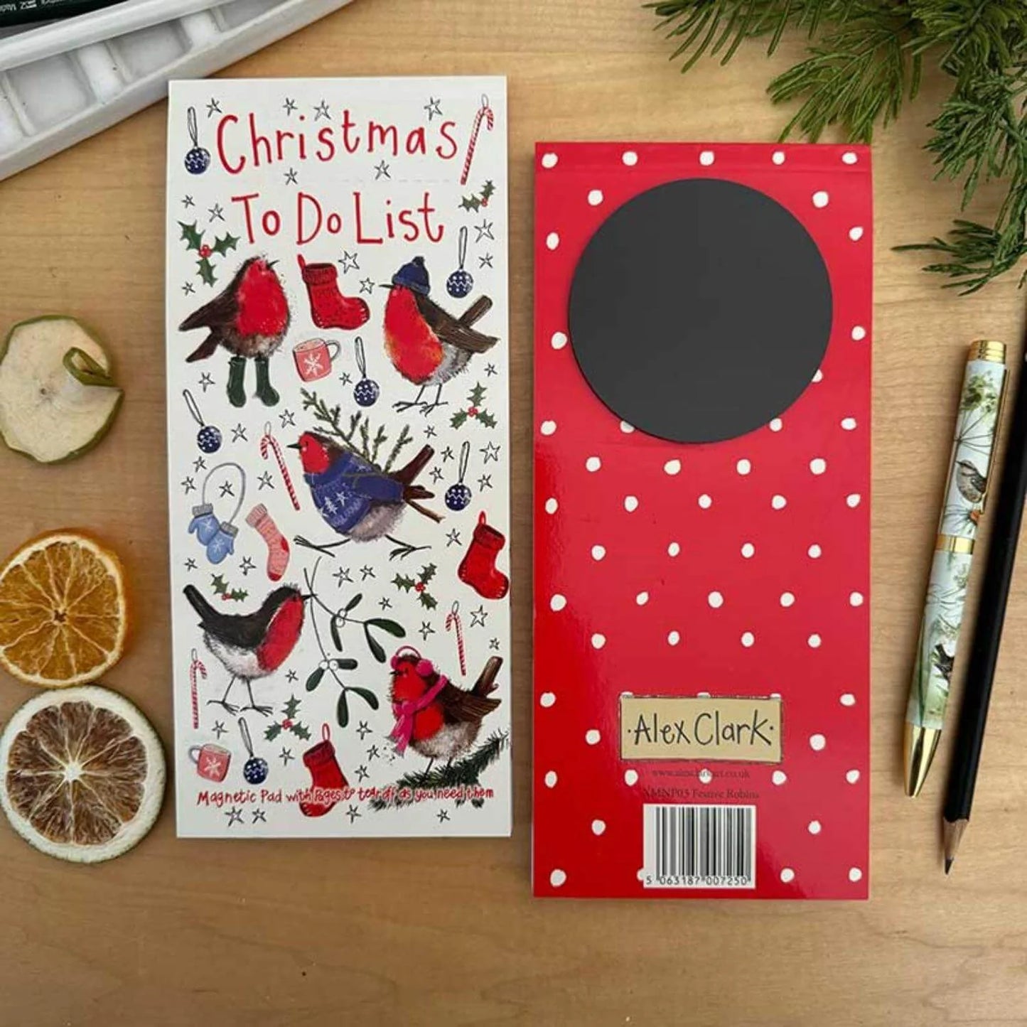 Alex Clark Festive Robins Notes Magnetic To Do List