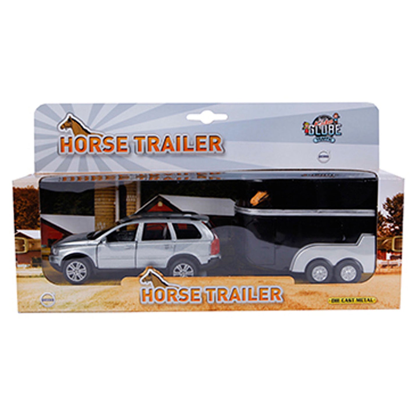 Kids Globe Die Cast Pull Back Volvo XC90 Jeep & Horse Trailer