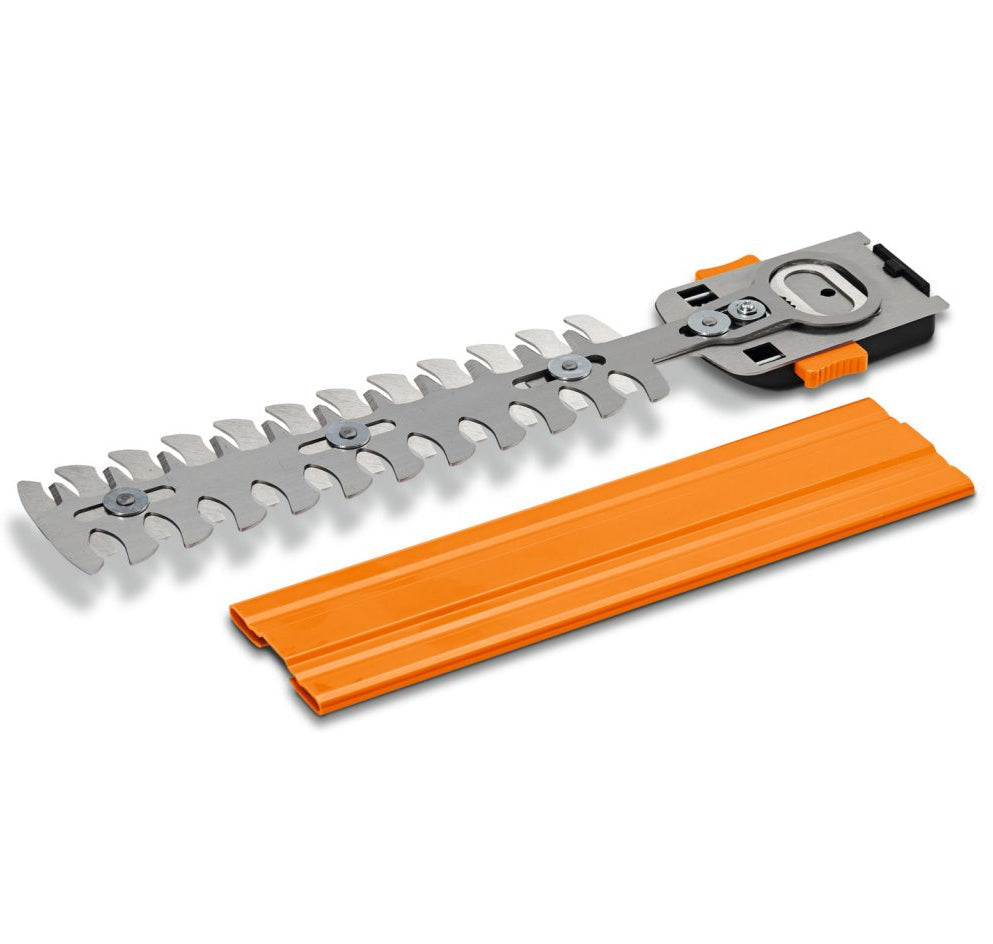 Genuine STIHL HSA 26 replacement shrub shear blade with plastic protective cover.