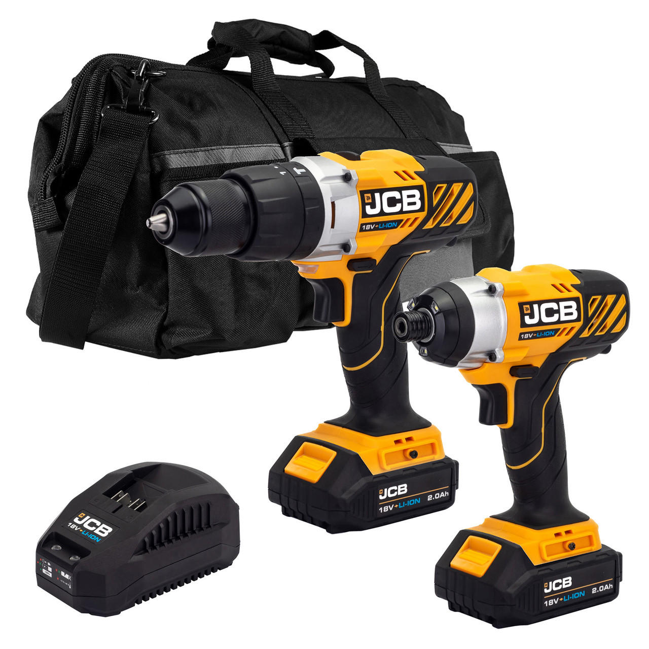 JCB 18V Cordless Impact Driver & Cordless Combi Drill Kit Bag - Twinpack