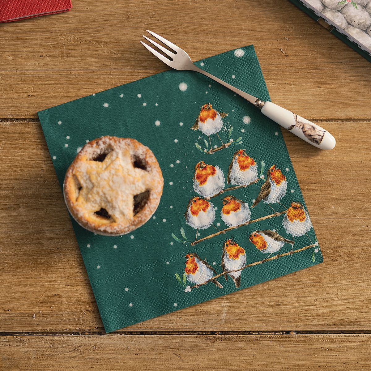 Wrendale Christmas Lunch Napkin Robin Rockin Robins