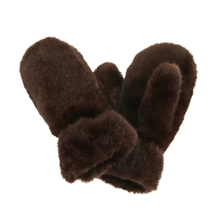 park lane chocolate colour fake fur mittens