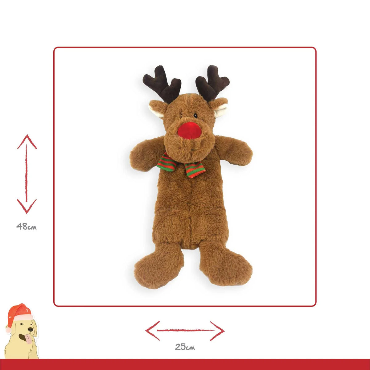 Happy Pet Ralph Reindeer multi squeaker plush Christmas dog toy