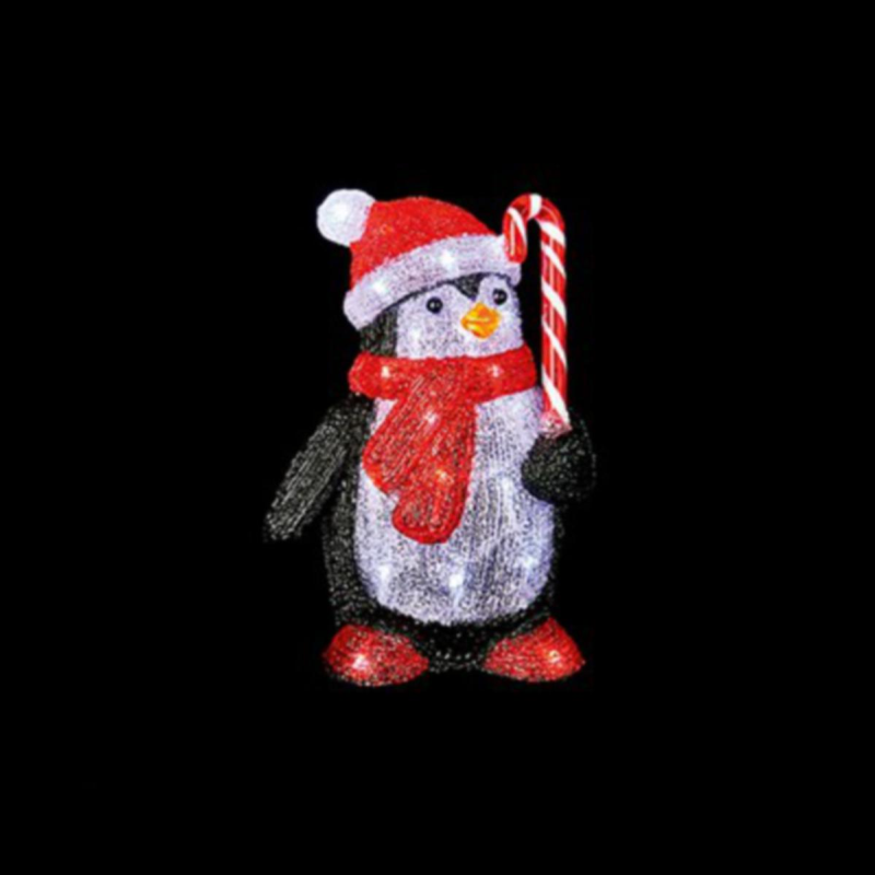 Premier 30cm Acrylic Penguin with Candy and 30 White LEDs