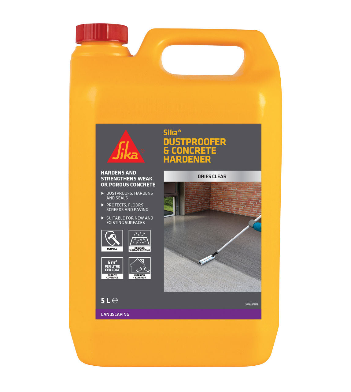 Sika Dustproofer and Concrete Hardener 5L jerry can for sealing and hardening garage and driveway floors.