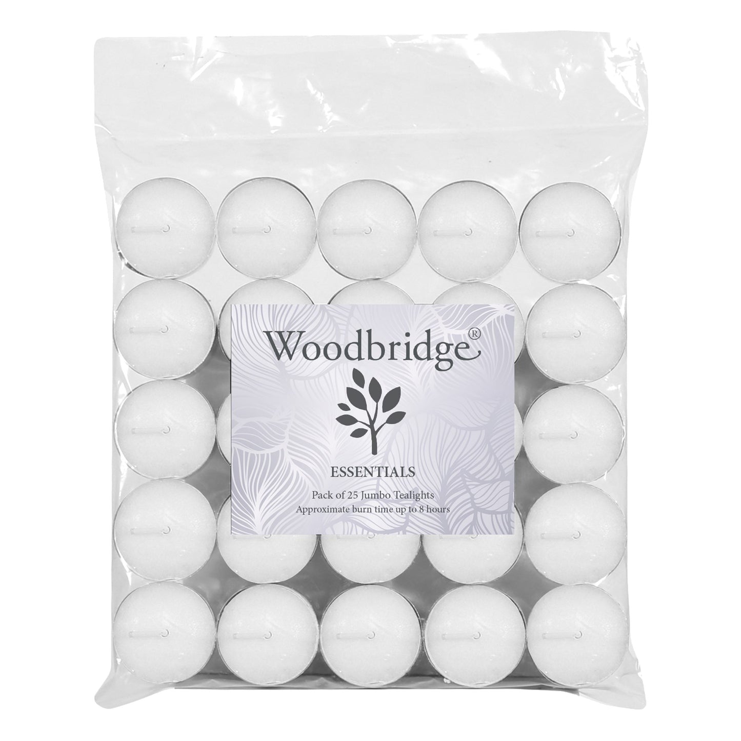 Woodbridge White Unscented Long Burn Tealights 25 Pack