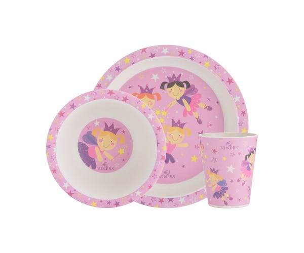 Viners Fairies 3pc Bamboo Fibre Kids Dinnerware Set