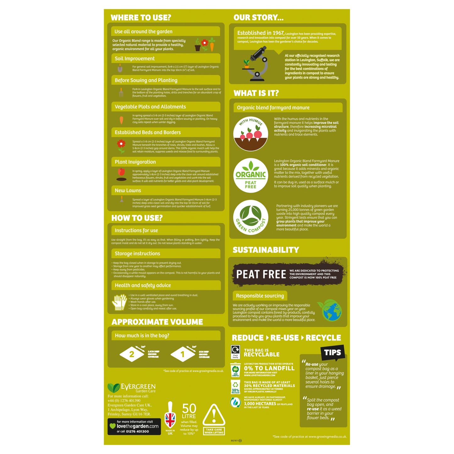 Levington Peat Free Organic Blend Farmyard Manure 50L