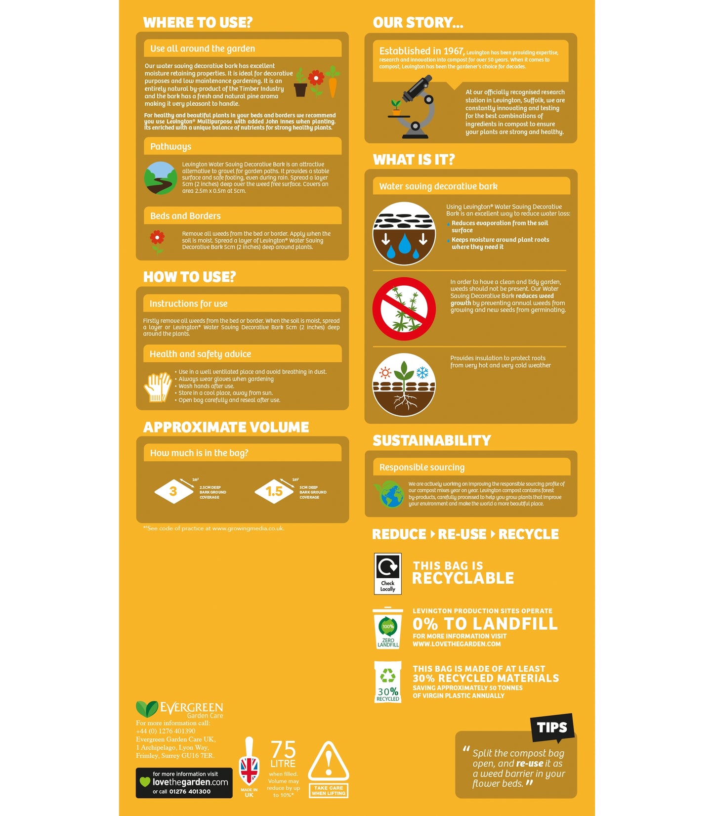 Levington Water Saving Decorative Bark 75L