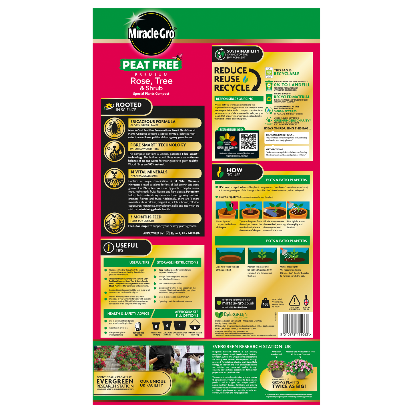 Miracle-Gro Peat Free Premium Rose, Tree & Shrub Compost 40L