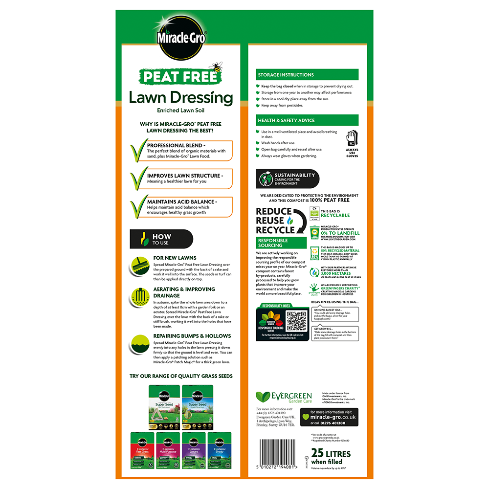 Miracle-Gro Peat Free Lawn Dressing 25L
