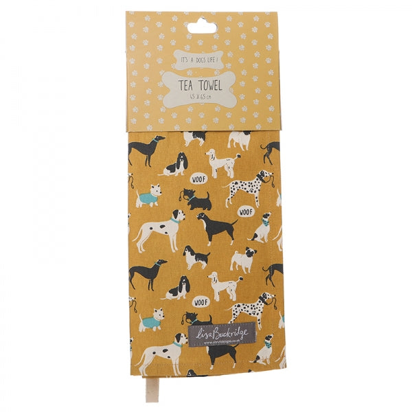 Shruti Its A Dogs Life Tea Towel Yellow