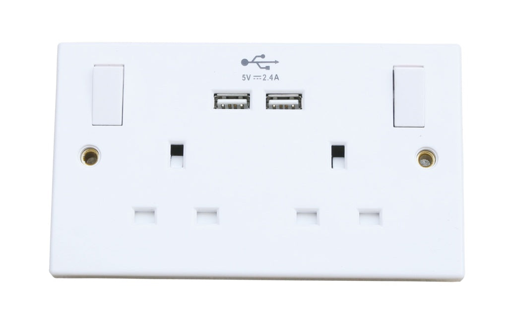 Lyvia Two Gang White Switched Socket With 2 x USB