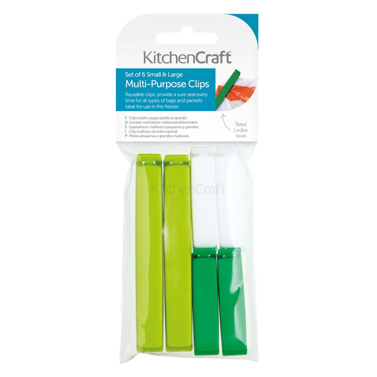 KitchenCraft Assorted Sized Bag Clips x6