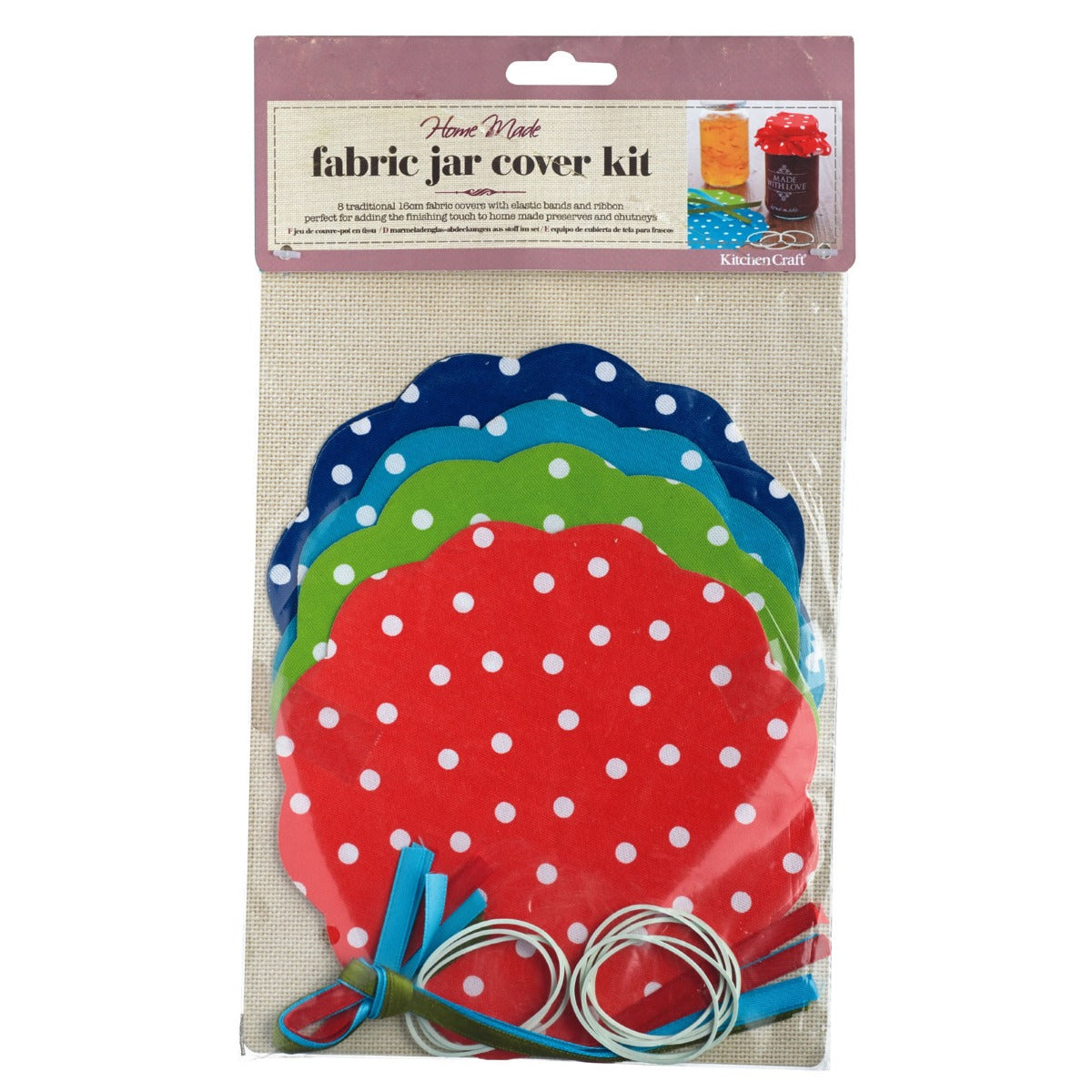 Home Made Polka Dot Fabric Jam Cover x8
