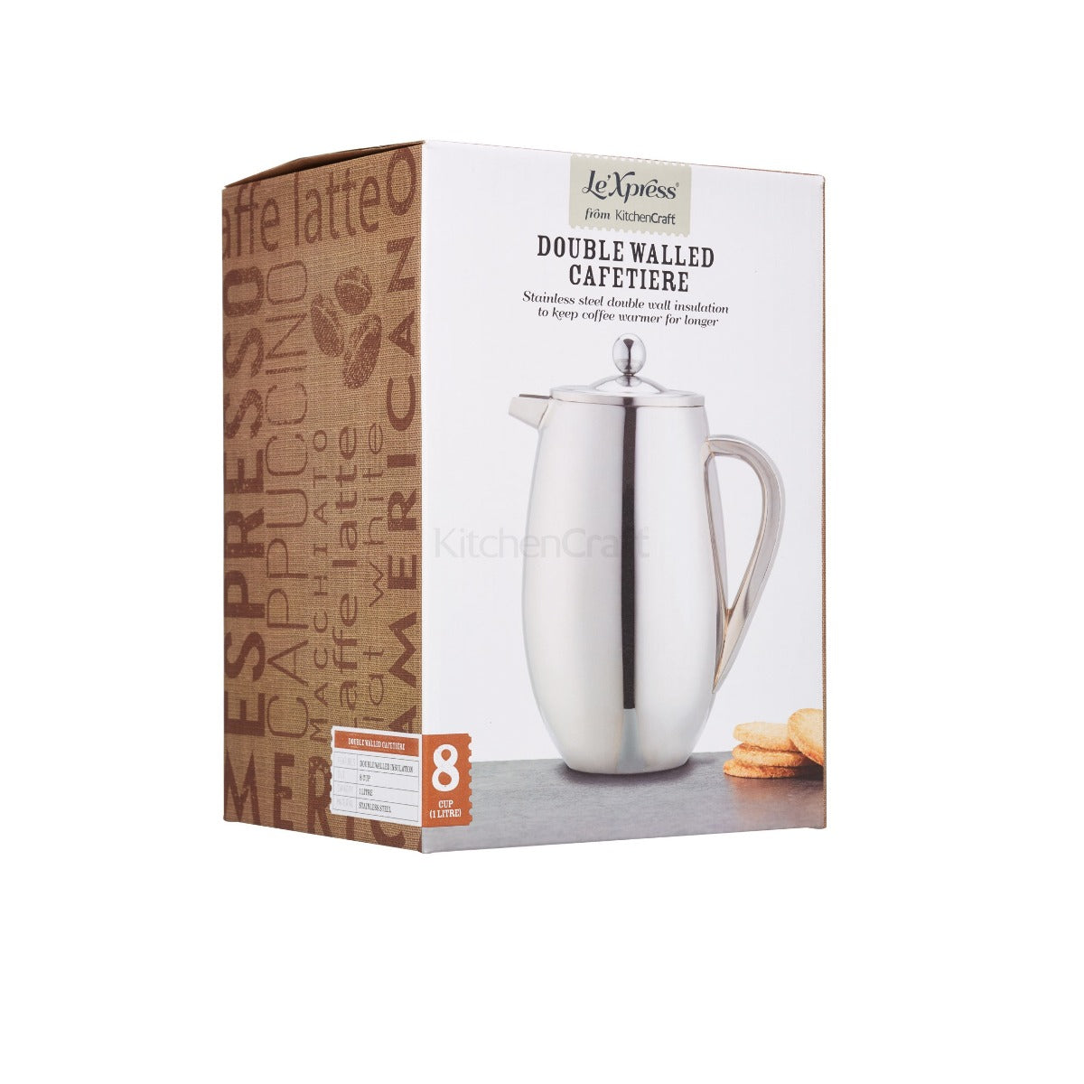 Le'Xpress Double Walled Stainless Steel Cafetiere 8 Cup