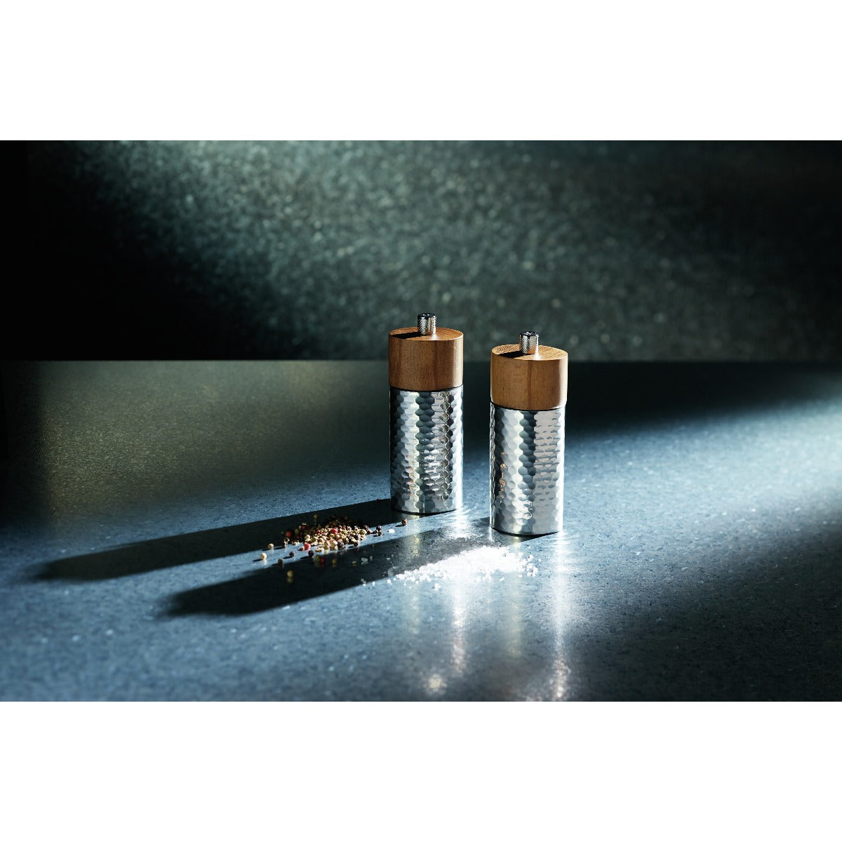 MasterClass Hammered Stainless Steel & Beechwood Salt Mill 15cm