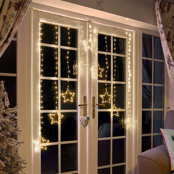 Three Kings Star Warm White Curtain String Lights