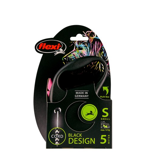 Flexi Lead Black Design Small Cord 5m Pink