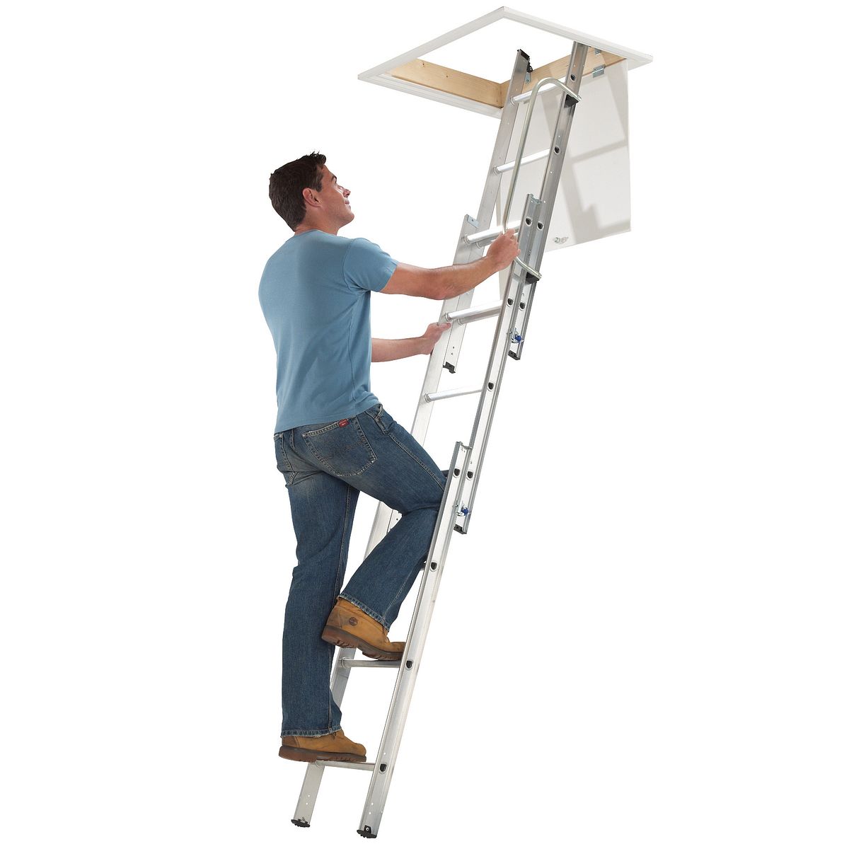 Werner 3 Section Aluminium Loft Ladder with Handrail