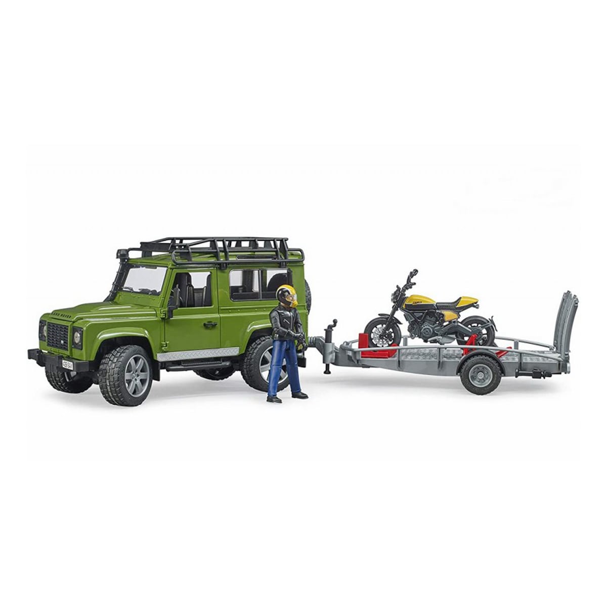 Bruder Land Rover Defender with Trailer & Motor Bike