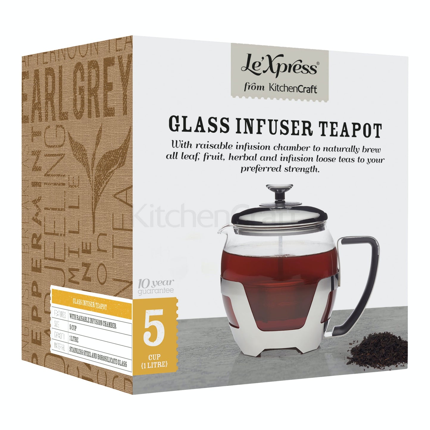 Le'Xpress Glass & Stainless Steel Teapot with Infuser Press 1L