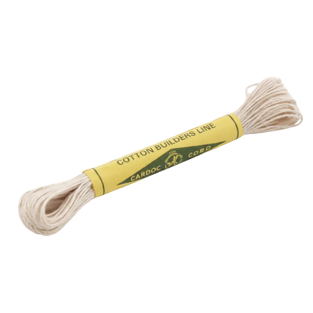 Spool of cotton builders line with a yellow label on a transparent background