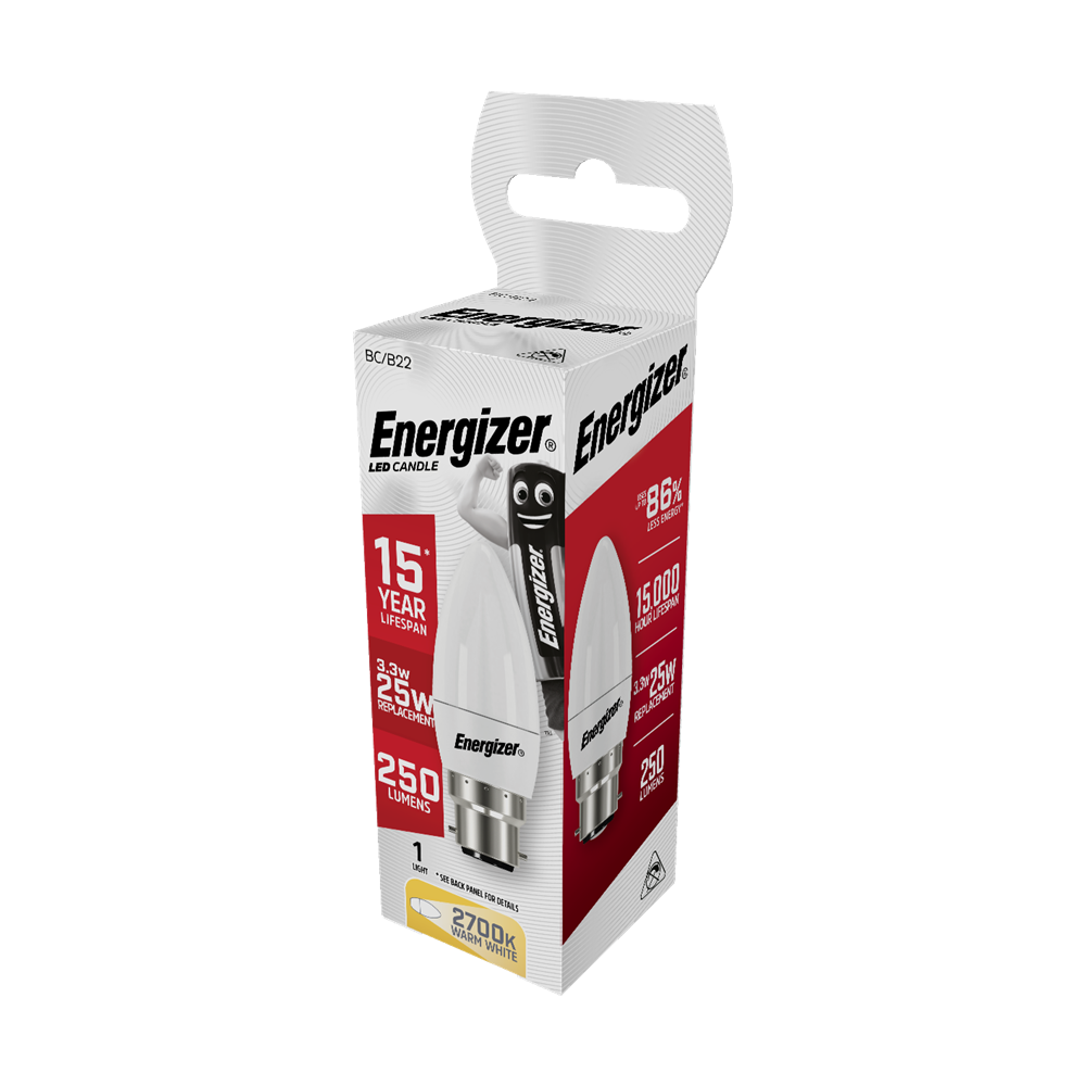 Energizer LED Candle Opal BC/B22 Warm White 250lm 25W