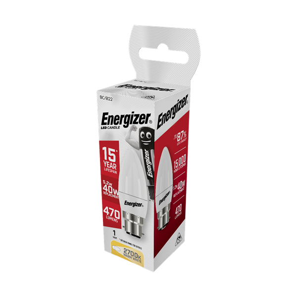 Energizer LED Candle Opal BC/B22 Warm White 470lm 40W