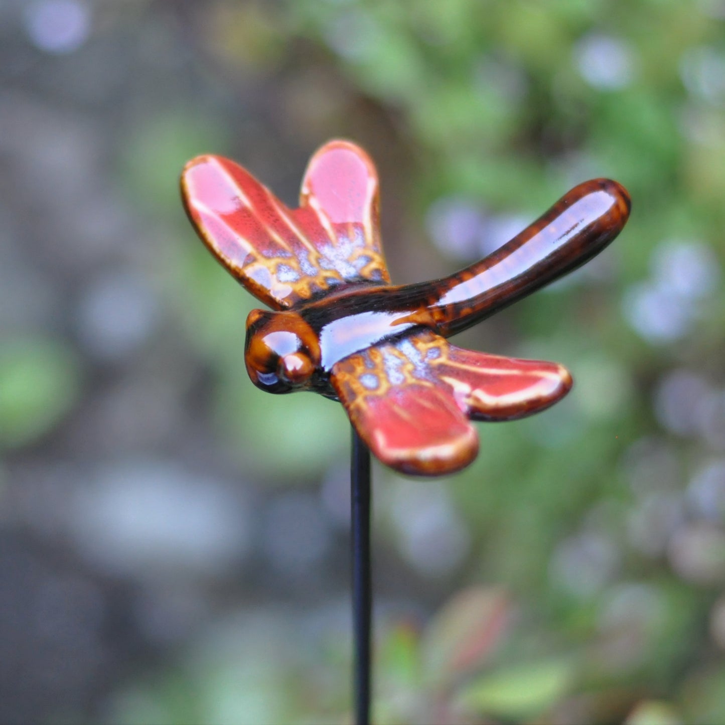 Honey & Wild Ceramic Red Dragonfly Pot Stake