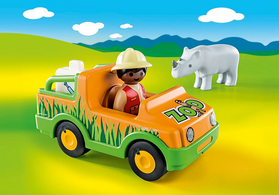 Playmobil 1.2.3 Zoo Vehicle w/ Rhinoceros 70182